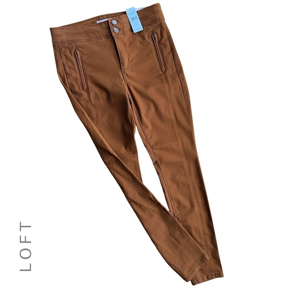 NWT | LOFT HIGH RISE SATEEN COTTON STRETCH PANTS LEGGING FRESH ESPRESSO 2 PETITE